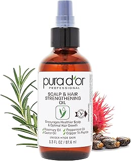 PURA D'OR Scalp & Hair Strengthening Oil (3.3 Oz) Supports Optimal Growth, Reduce Breakage, Nourish Roots for Healthier, Fuller, Thicker Hair - Rosemary, Castor & Peppermint Oil: Ayurvedic Hair Care