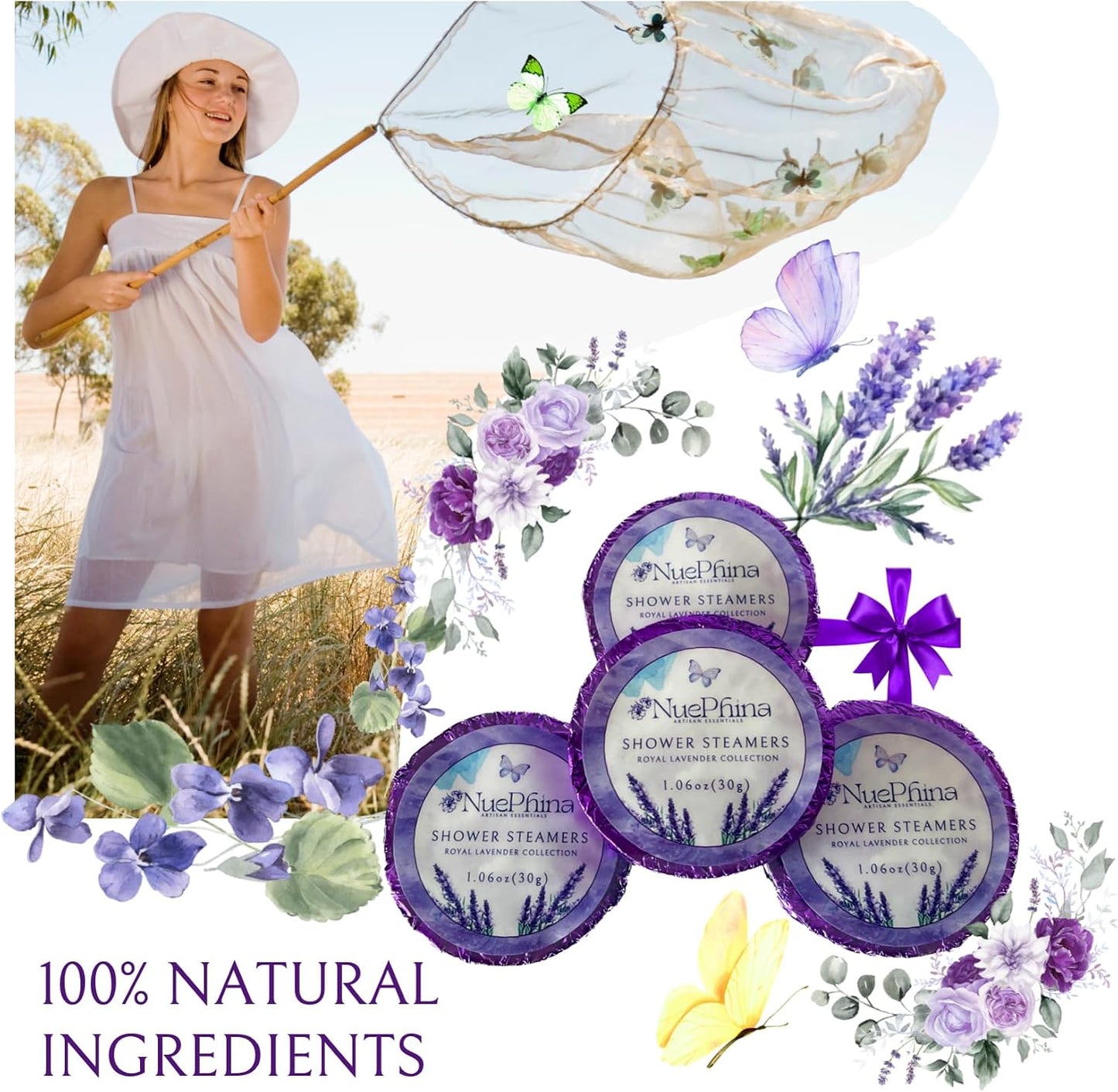 Luxury Lavender Shower Steamers, The Premium Gift for Women. 100% Natural Ingredients with Pure Essential Oils. Enjoy a Calming, Relaxing and Long-Lasting Aromatherapy Spa-Like Experience at Home.