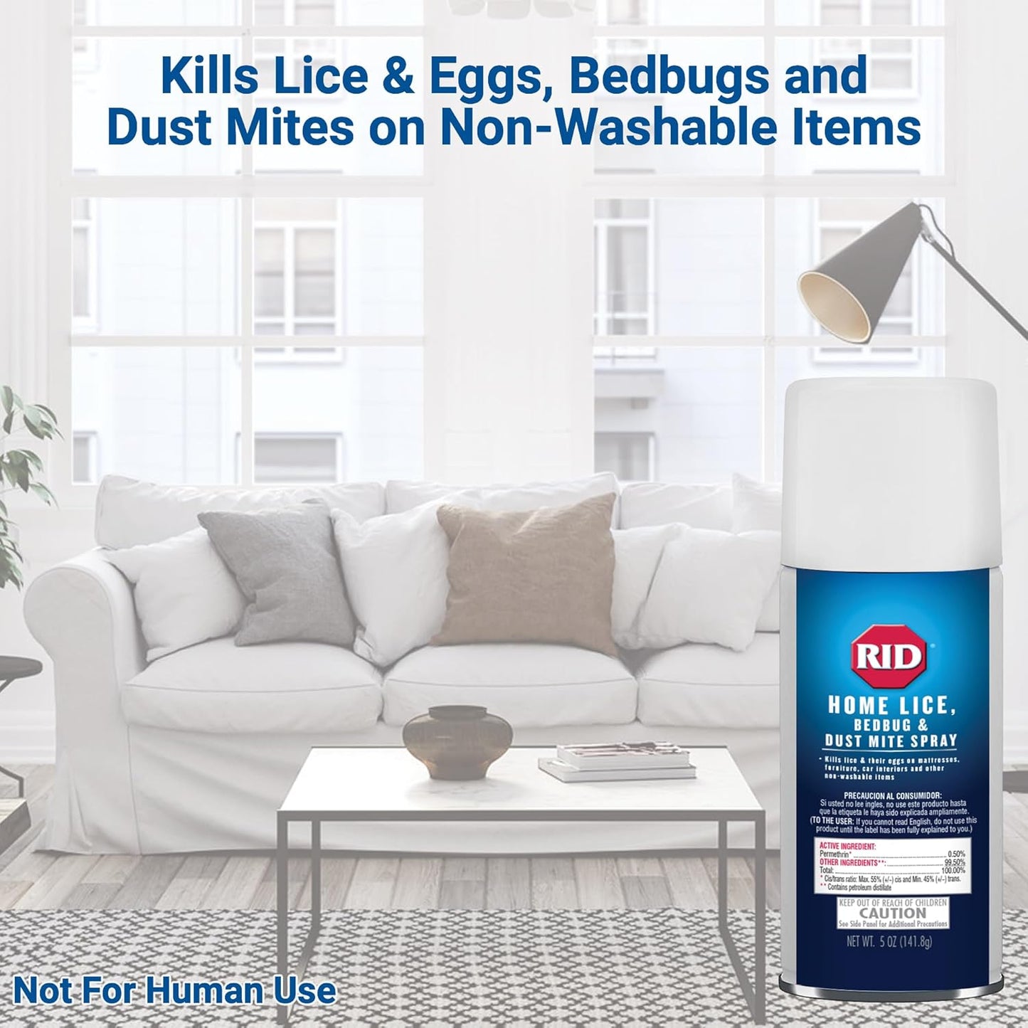 Rid Home Lice Bed Bug Dust Mite Spray Home Treatment Spray with Permethrin Kills Lice and Lice Eggs on Mattresses Furniture Car Interiors and Other Nonwashable Items Spray Can, 5 Ounce