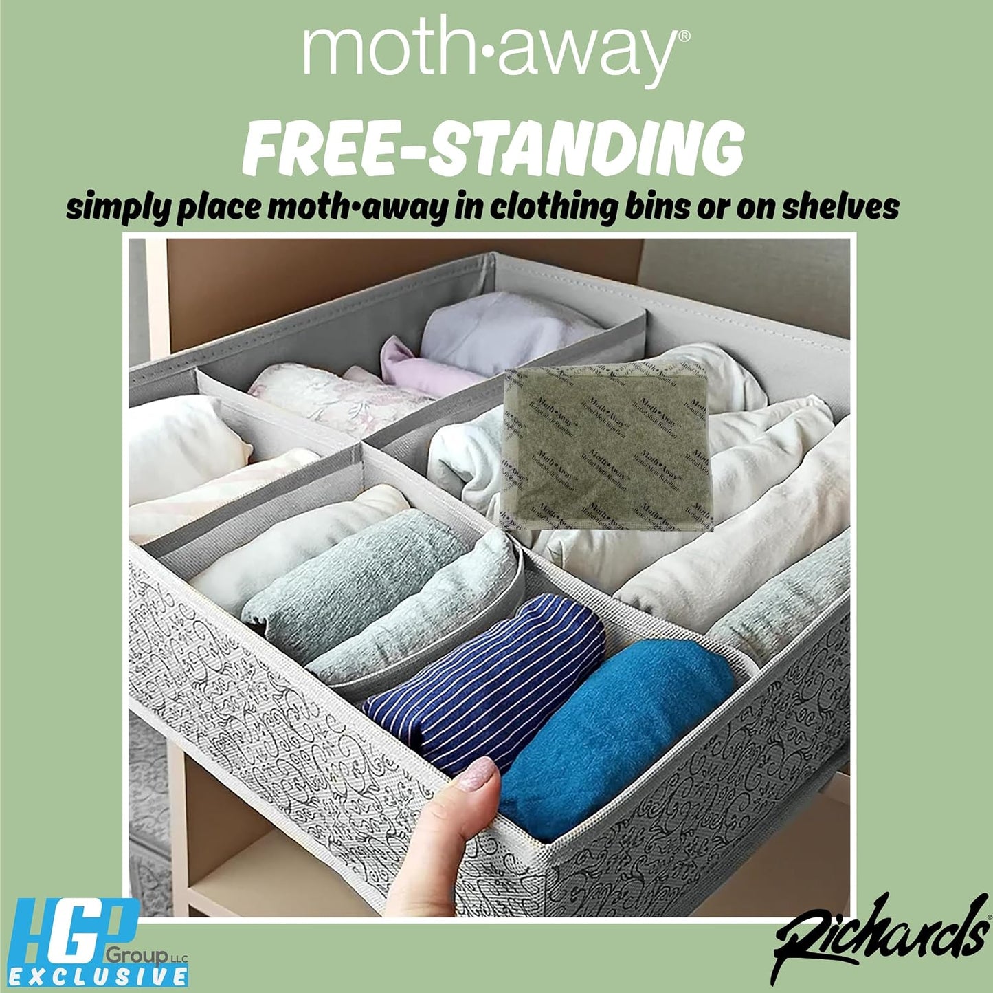 Richards Homewares Moth Away Herbal Repellent – 18 Jumbo Sachets with Hanging Hooks, All-Natural & Non-Toxic Moth Protection, Fresh Mint Scent, Made in USA