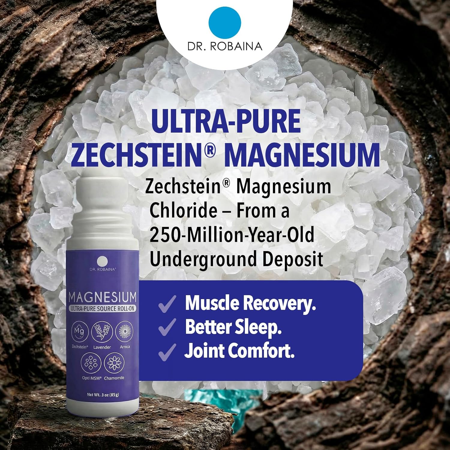Dr. Robaina Lavender Magnesium Roll On – Zechstein Magnesium & OptiMSM with Lavender Oil for Sleep Support, Nighttime Leg Comfort & Relaxation, 3 oz