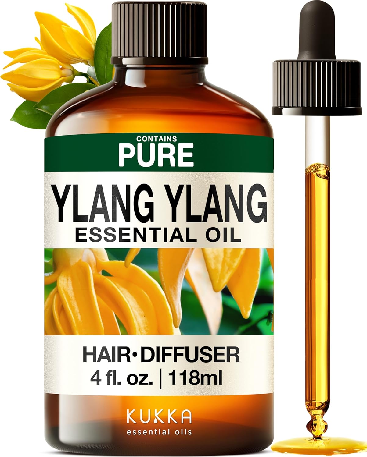 Ylang Ylang Essential Oil for Diffuser & Cedarwood Essential Oil for Hair Set - Aromatherapy Grade Essential Oils Set - 2x4 fl oz - Kukka
