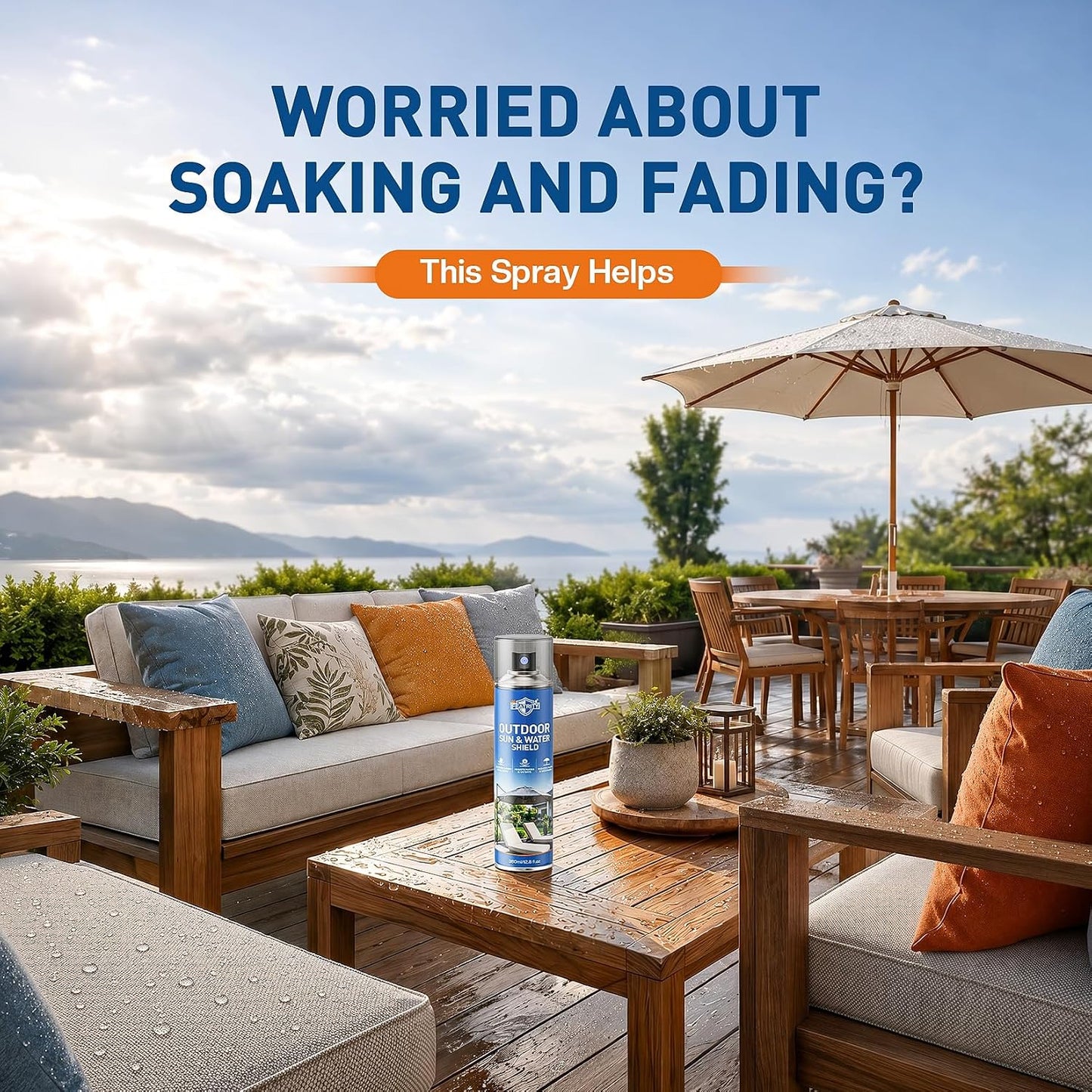 Outdoor Fabric Protector Spray: Heavy Duty Water-Repellent & UV Resistant for Patio Decor Cushions Upholstery Furniture Umbrellas - Invisible Sun and Water Shield, 12.8oz