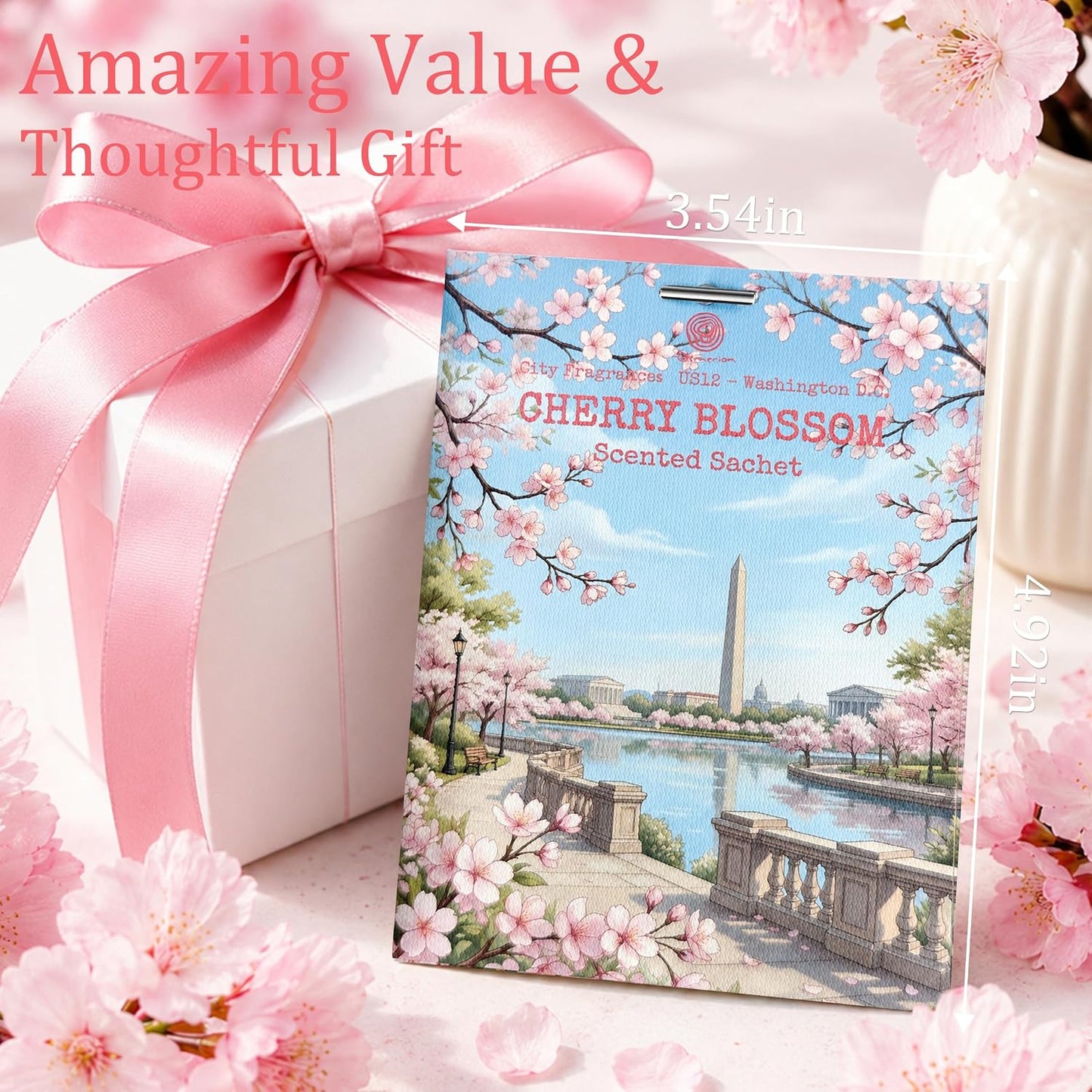 US12-Washington D.C. Cherry Blossom Sachets for Drawers & Closets, 12 Pack | Car Air Freshener sachets with D.C. Cherry Blossom scent. Freshens closets, drawers, cars and small spaces.