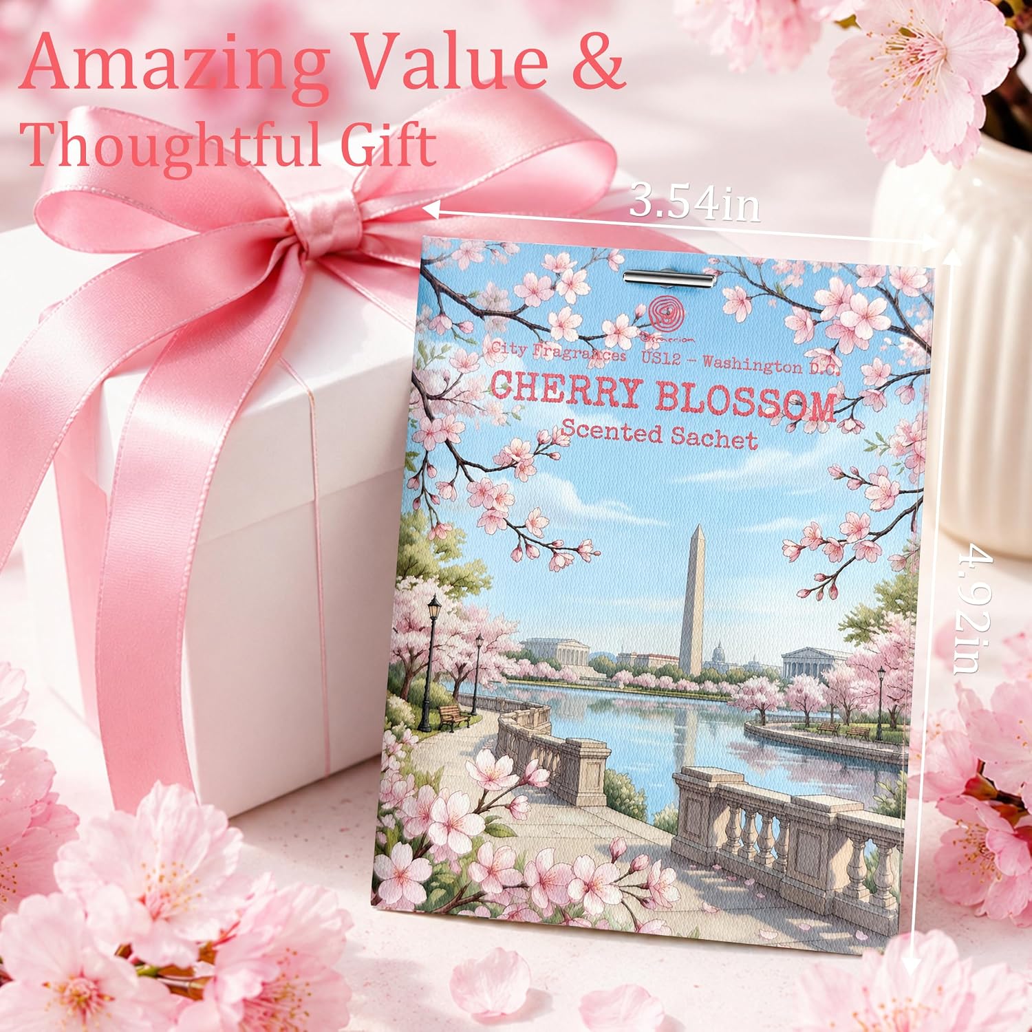 US12-Washington D.C. Cherry Blossom Sachets for Drawers & Closets, 12 Pack | Car Air Freshener sachets with D.C. Cherry Blossom scent. Freshens closets, drawers, cars and small spaces.