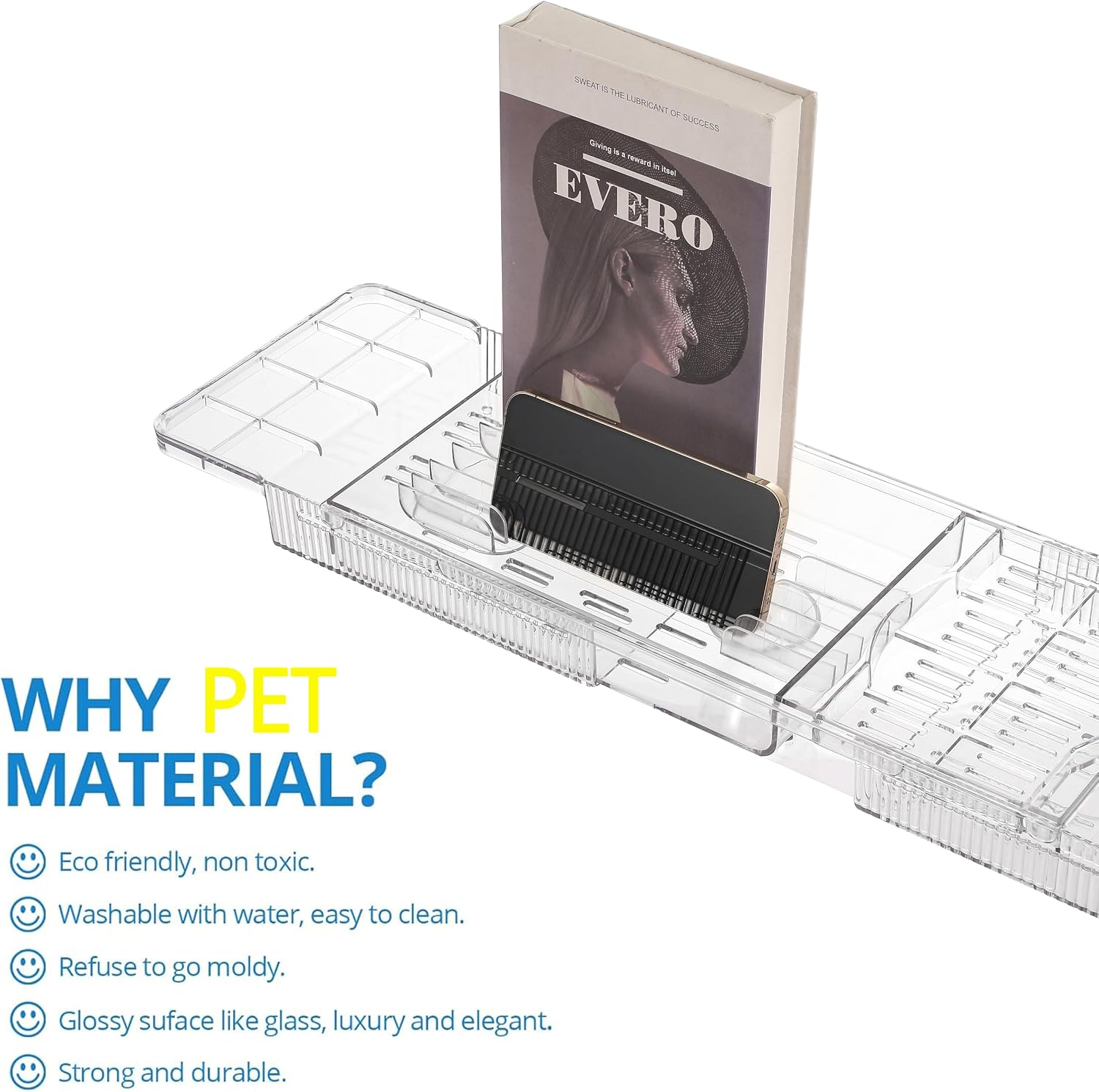 Expandable Bathtub Tray,Clear Plastic Anti-Slip Bath Tub Shelf Caddy Tray,Luxury Bathtub & Bathroom Accessories for Relaxing Spa,Suitable for bathtubs with an Internal Width of up to 29.5 inch