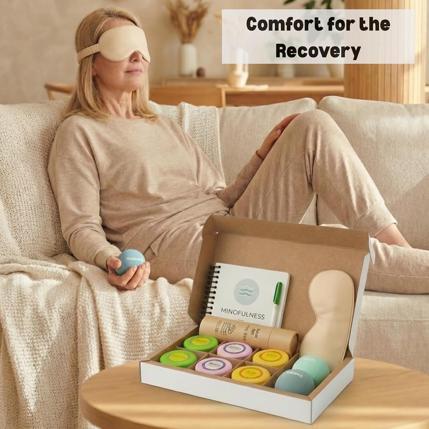 Stress Relief Gifts with Heated Eye Mask, Stress Balls for Adults, Shower Steamers & Adult Coloring Book for sinus relief – Self Care Relaxation Kit, Anxiety Relief Items
