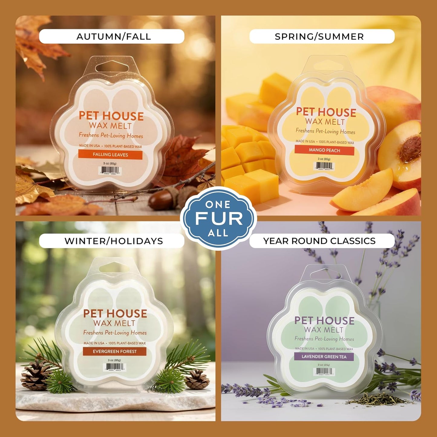 One Fur All Pet House Spring and Summer Wax Melts for Pet Odor, Natural, Plant Based Soy Wax Melts, Long Lasting Fragrance for Fresh Smelling Homes, Ocean Driftwood