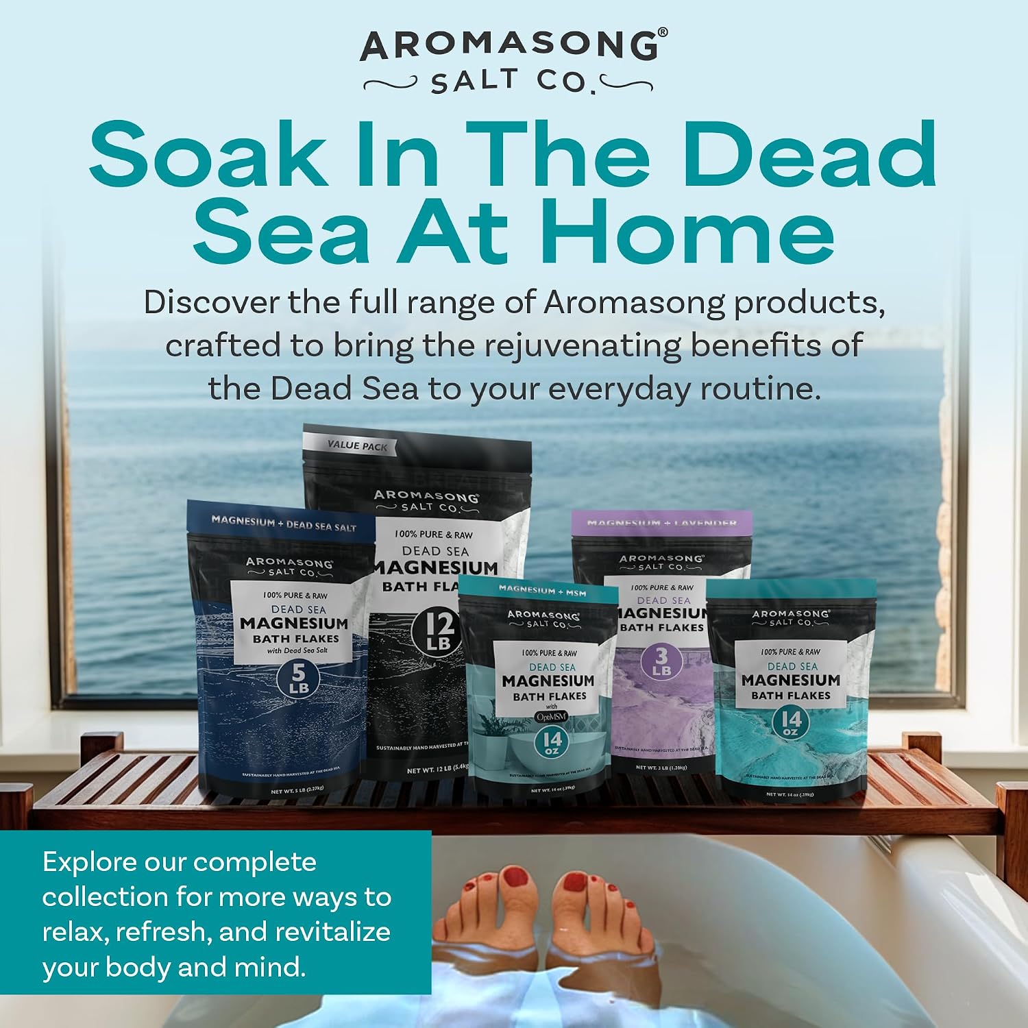 Aromasong Dead Sea Magnesium Flakes for Bath - More Than 16,325 Mg Magnesium Chloride per Bath - Superior Alternative to Epsom Salt - Used as Muscle & Foot Soak - 4 Lb Bag