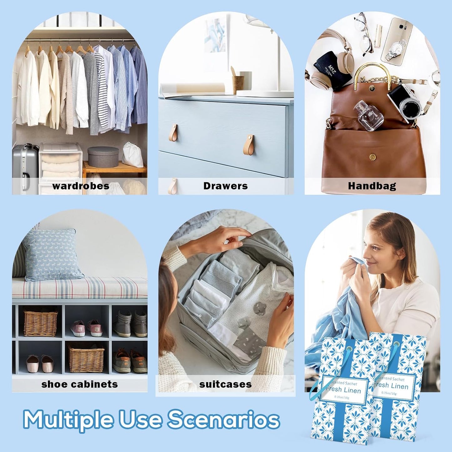 SCENTORINI Scented Sachets for Drawers and Closets, Linen Scent 14 Pack, Long-Lasting Home Fragrance Sachets Bags Wardrobe Freshener for Dresser, Closets, Clothes Storage, Suitcases
