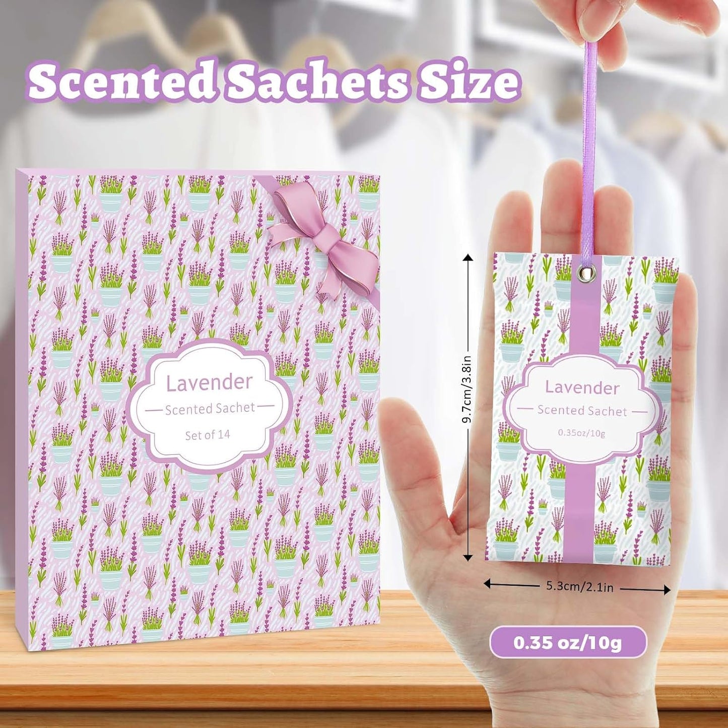 STRN Scented Sachets for Drawer and Closet, Lavender Scented Long-Lasting Sachets, 14 Packs for Home Fragrance, Small Space Air Freshener for Wardrobes