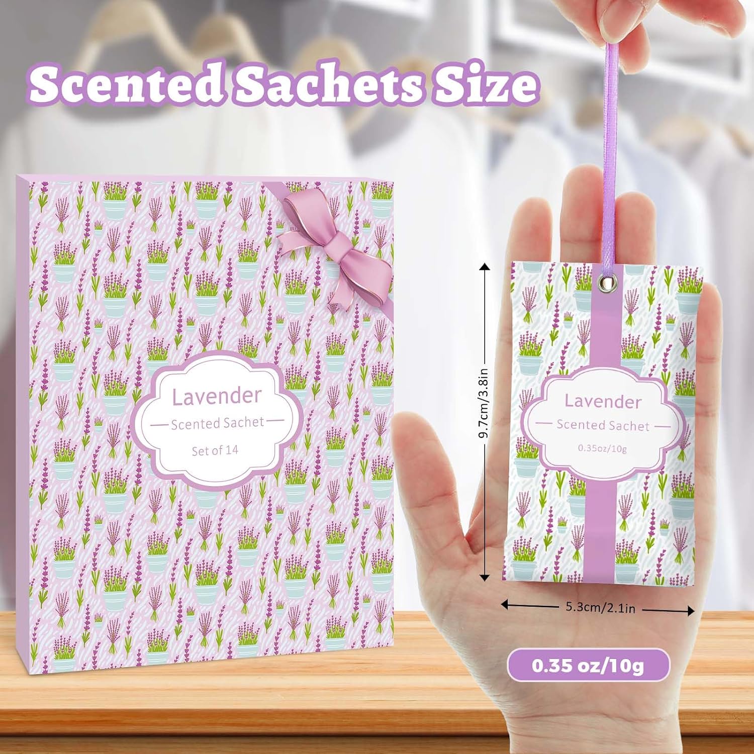 STRN Scented Sachets for Drawer and Closet, Lavender Scented Long-Lasting Sachets, 14 Packs for Home Fragrance, Small Space Air Freshener for Wardrobes
