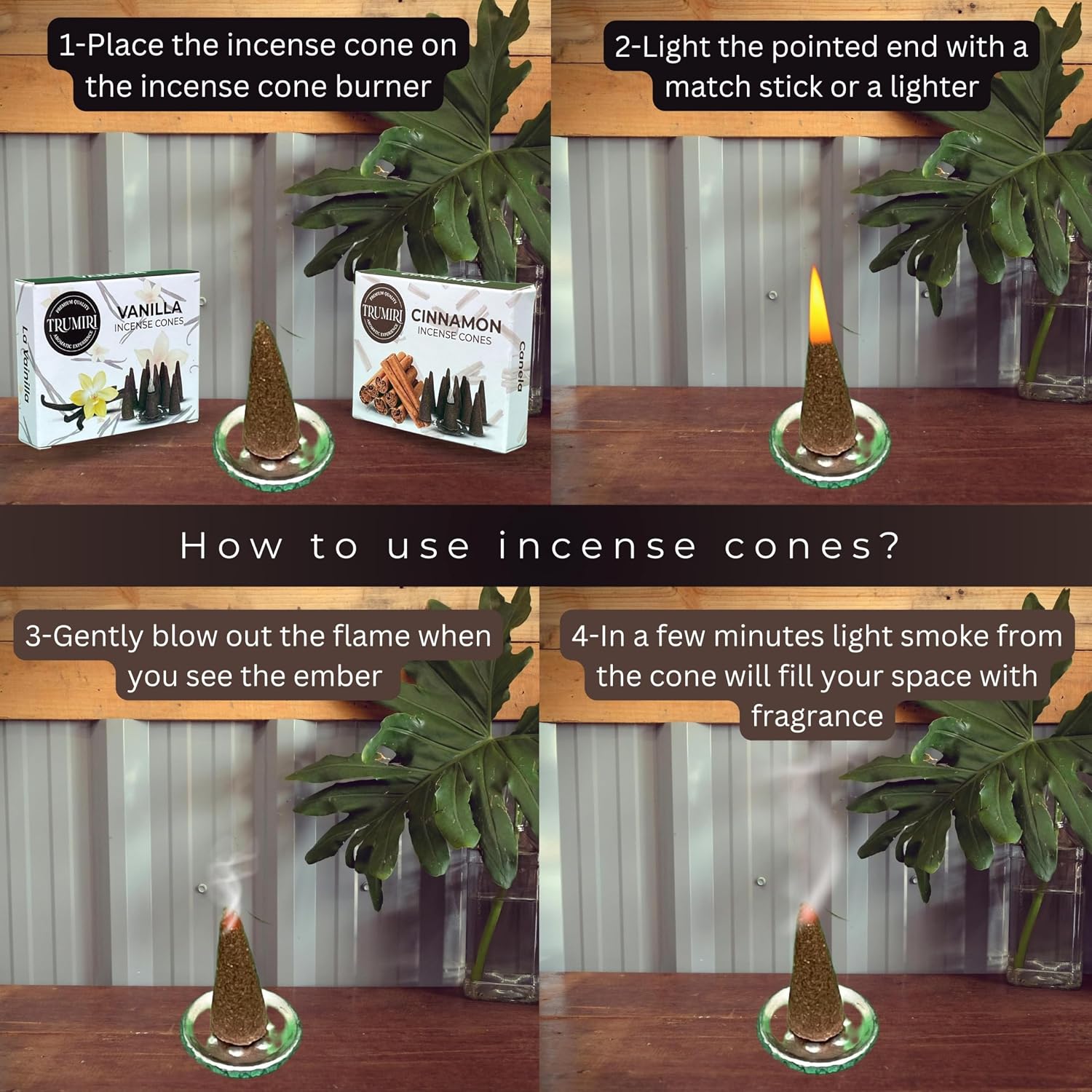 TRUMIRI Incense Cones - Combo Pack of 20 Cone Incense - 10 Vanilla + 10 Cinnamon