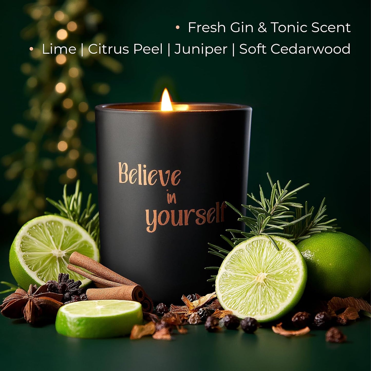 Motivational Candle Gift for Women & Men – “Believe in Yourself”, Scented Soy Wax Candle in Black Glass Jar, Gift-Ready Box