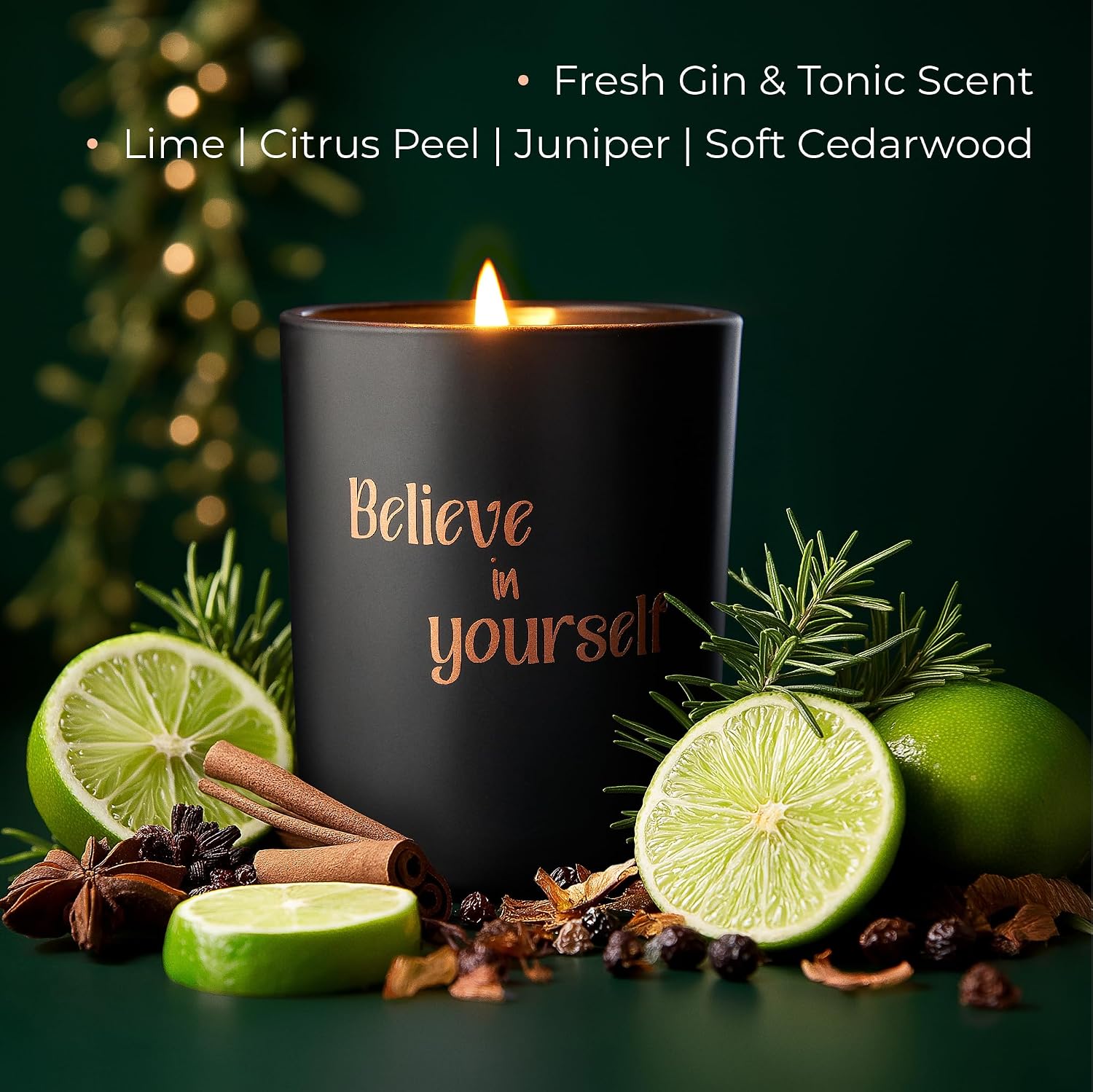 Motivational Candle Gift for Women & Men – “Believe in Yourself”, Scented Soy Wax Candle in Black Glass Jar, Gift-Ready Box