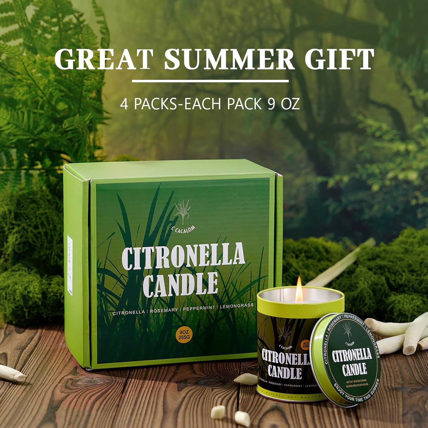 Citronella Candles Outdoor Set, 4 Pack Jar Candle for Patio Camping Backyard Picnic, Infused with 5 Plant Essential Oils, 9 Oz Non Toxic Candles, Scented Candles Sets Gifts for Men Women