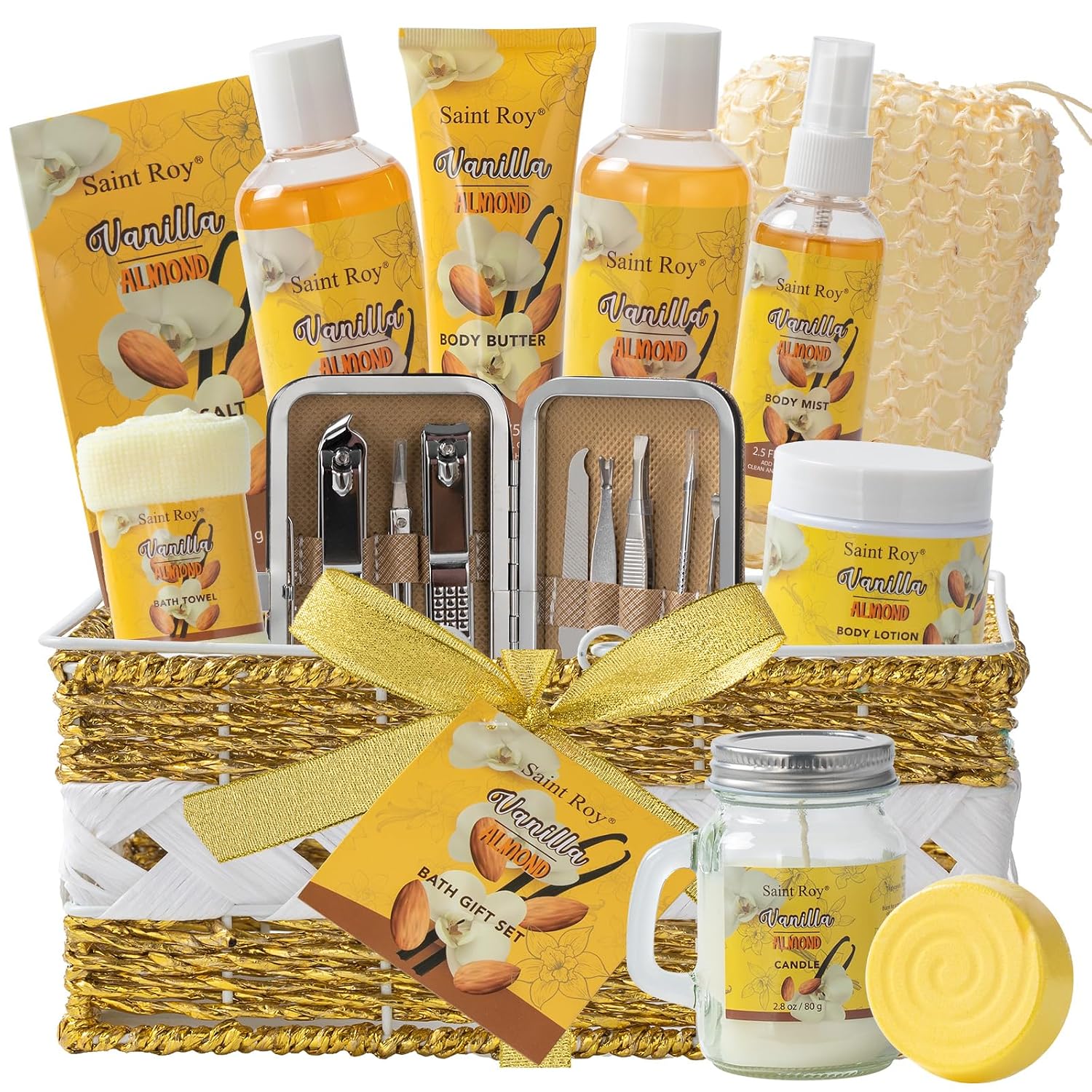 Coconut Almond Spa Gift Basket for Woman Man, 20Pcs Bath & Body Set | Gift For Women & Men, Home Spa Kit, Bath and body Self Care Gifts for Christmas, birthday, holiday gifts