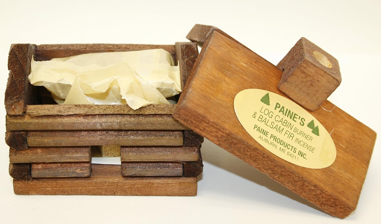 Small LOG Cabin Incense Burner 2.5"x3.5" Comes with 10 Balsam Fir Logs Paine's