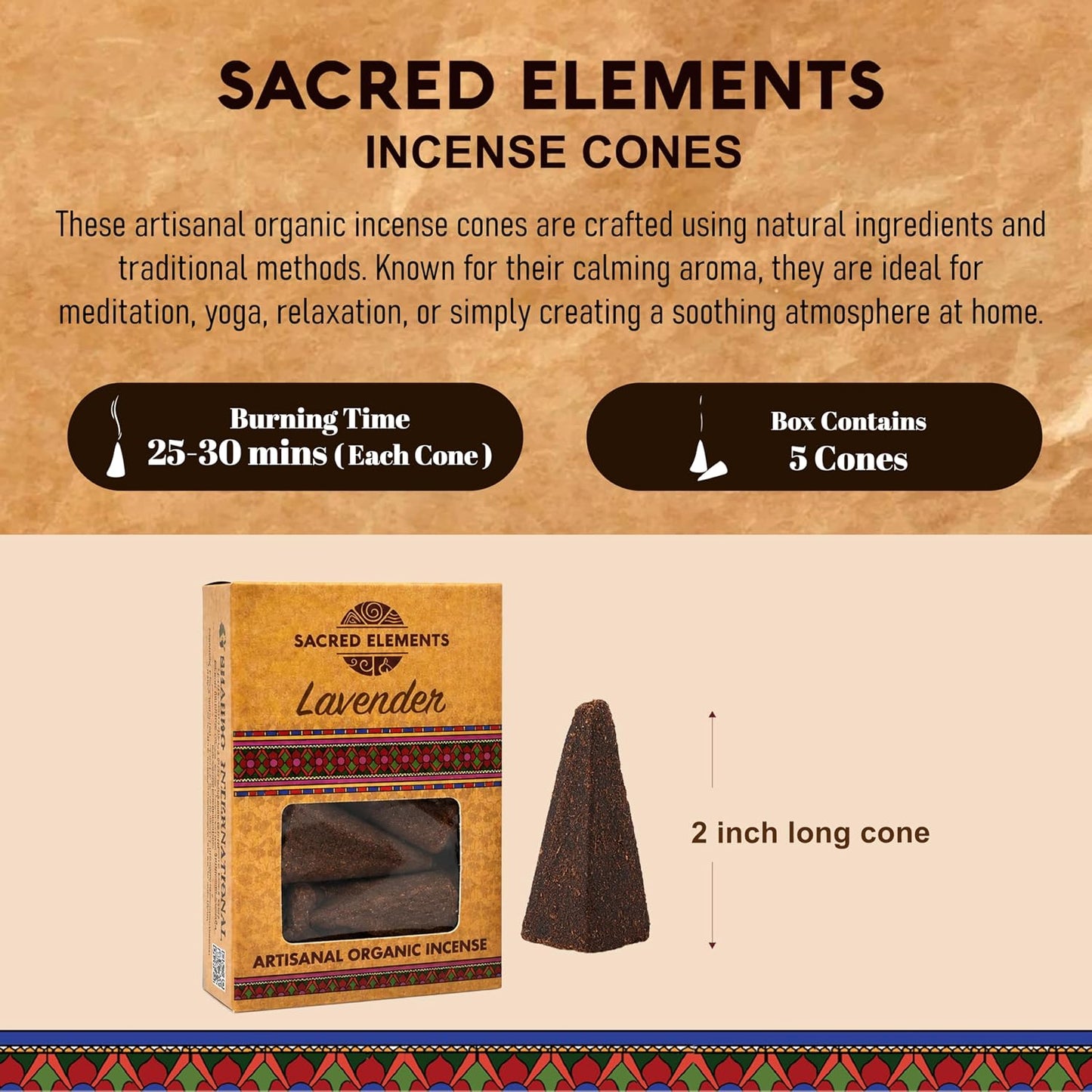 Sacred Elements Organic Incense Cones – Lavender Scent (Pack of 4) | Natural Aromatherapy for Relaxation & Sleep | Handcrafted, Low Smoke, Long-Lasting Fragrance for Bedroom & Home