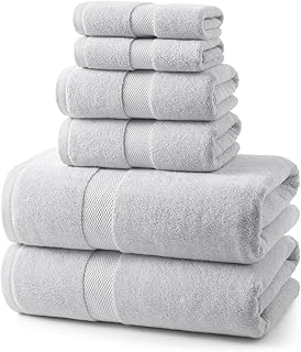 ecolook 6-Piece Bath Towel Set, 100% Cotton, Ultra Soft & Quick Dry | 2 Bath Towels 28x55 Inch, 2 Hand Towels, 2 Washcloths, Lightweight Highly Absorbent Towels for Bathroom, Spa, Gym, Light Gray
