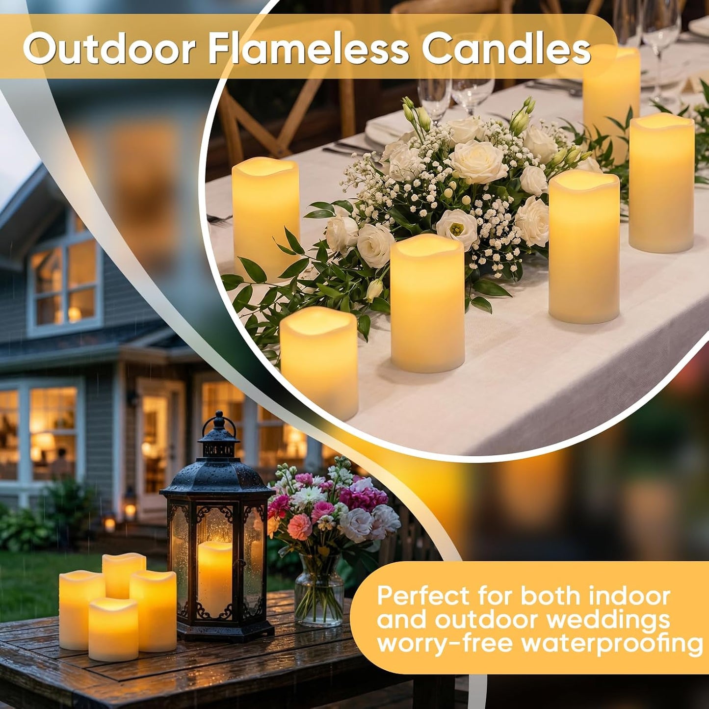 Amagic 3" x 6" Outdoor Waterproof Flameless Candles, Battery Operated Candles with Remote and Timer, Flickering Electric LED Pillar Candle for Outdoor Patio, Garden, Indoor Room Decor, Ivory, Set of 6