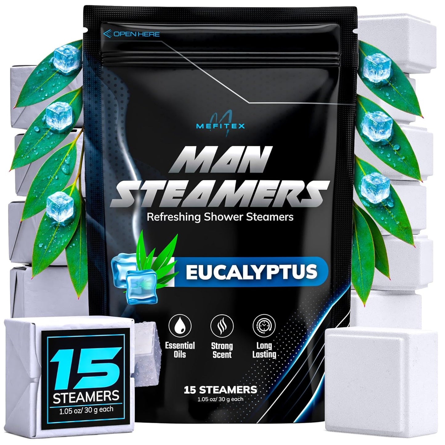 Shower Steamers for Men - 15 Pack Eucalyptus Aromatherapy Shower Steamers, Strong Scent, Long Lasting, Premium Essential Oils, Gifts for Men Relaxation and Sinus Relief