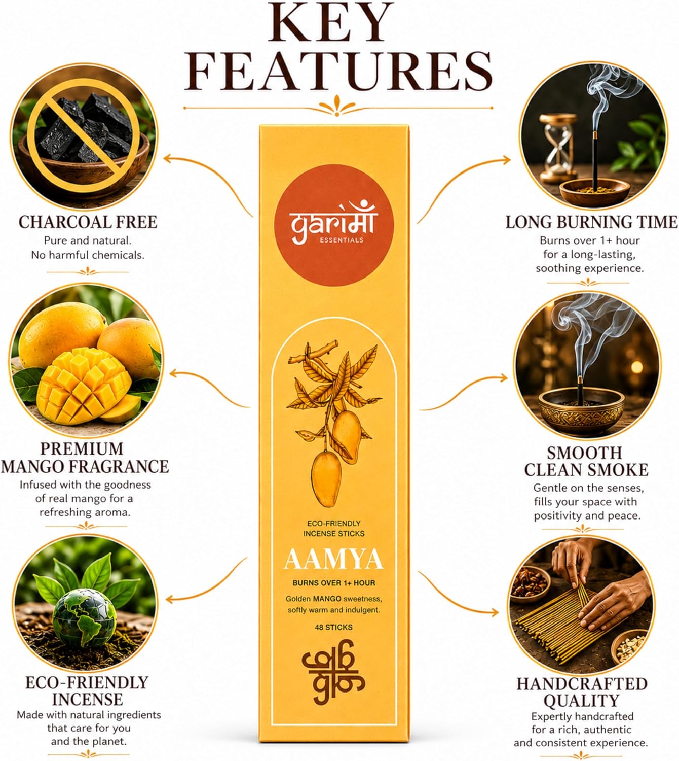 Premium Mango Fruity Scents Natural Incense Sticks -Long Lasting Charcoal Free Incense, Meditation, Yoga, Relaxation, Pack of 48 Sticks with Free Wooden Stand