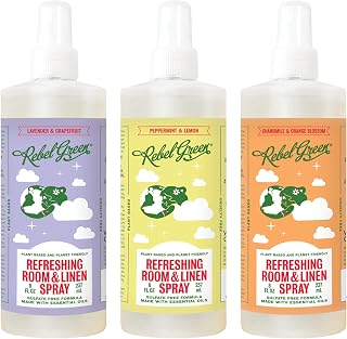 Rebel Green Refreshing Room & Linen Spray Variety Pack of 3 - Plant-Based Essential Oil Air Freshener - Lavender Grapefruit, Peppermint Lemon, Chamomile Orange Blossom - 8 oz