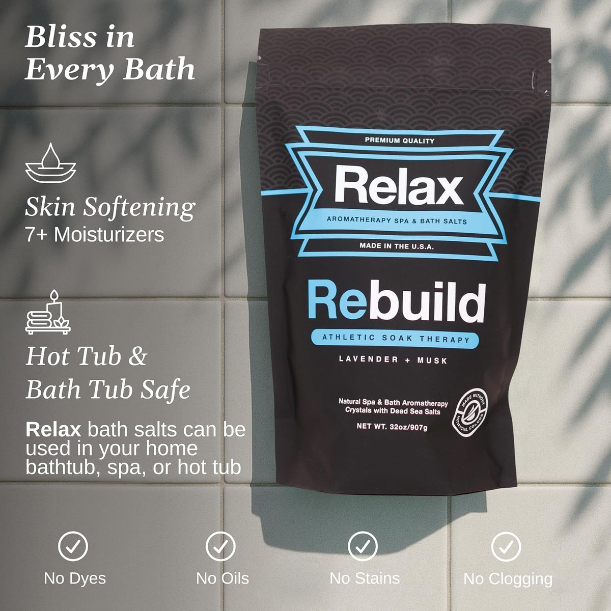 Relax Spa &amp; Bath Athletic Rebuild Bath Salts, Magnesium, 32 oz
