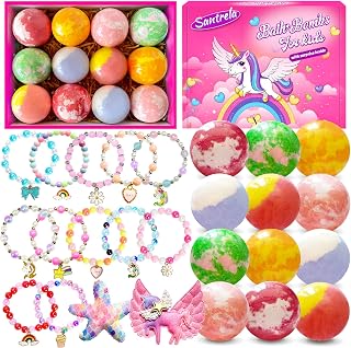 Bath Bombs for Kids Girls with Surprise Toys Inside, Bath Bombs with Jewelry Toys, Birthday Gifts for Girls 4 5 6 7 8 Years Old, Daughter Granddaughter, Handmade Bubble Fizzy Bath Ball with Bracelet