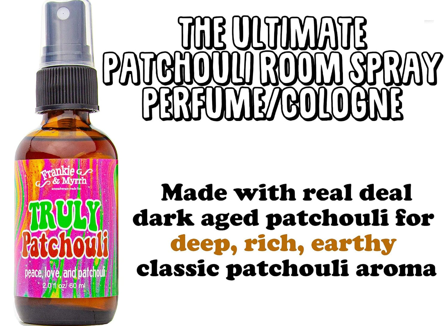 Frankie & Myrrh Truly Patchouli Aromatherapy Spray - Dark Aged Patchouli Oil Room, Linen, and Body Mist. Earthy, Musky Freshwater Scent for Relaxation and Energy.