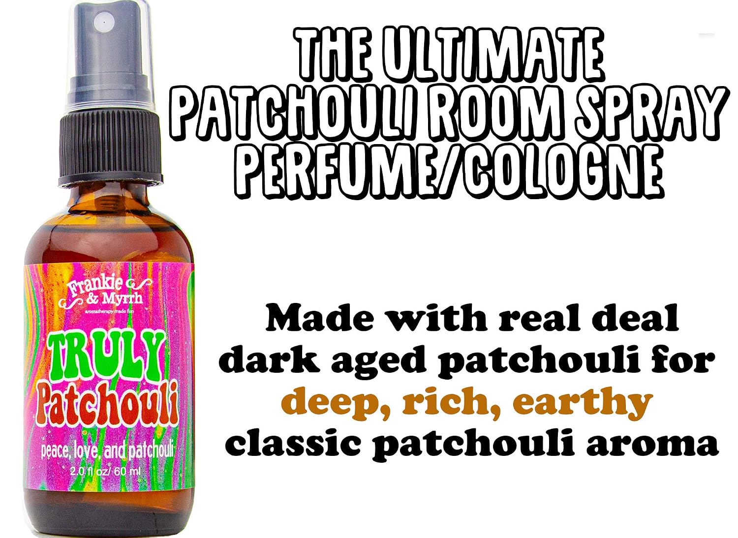 Frankie & Myrrh Truly Patchouli Aromatherapy Spray - Dark Aged Patchouli Oil Room, Linen, and Body Mist. Earthy, Musky Freshwater Scent for Relaxation and Energy.