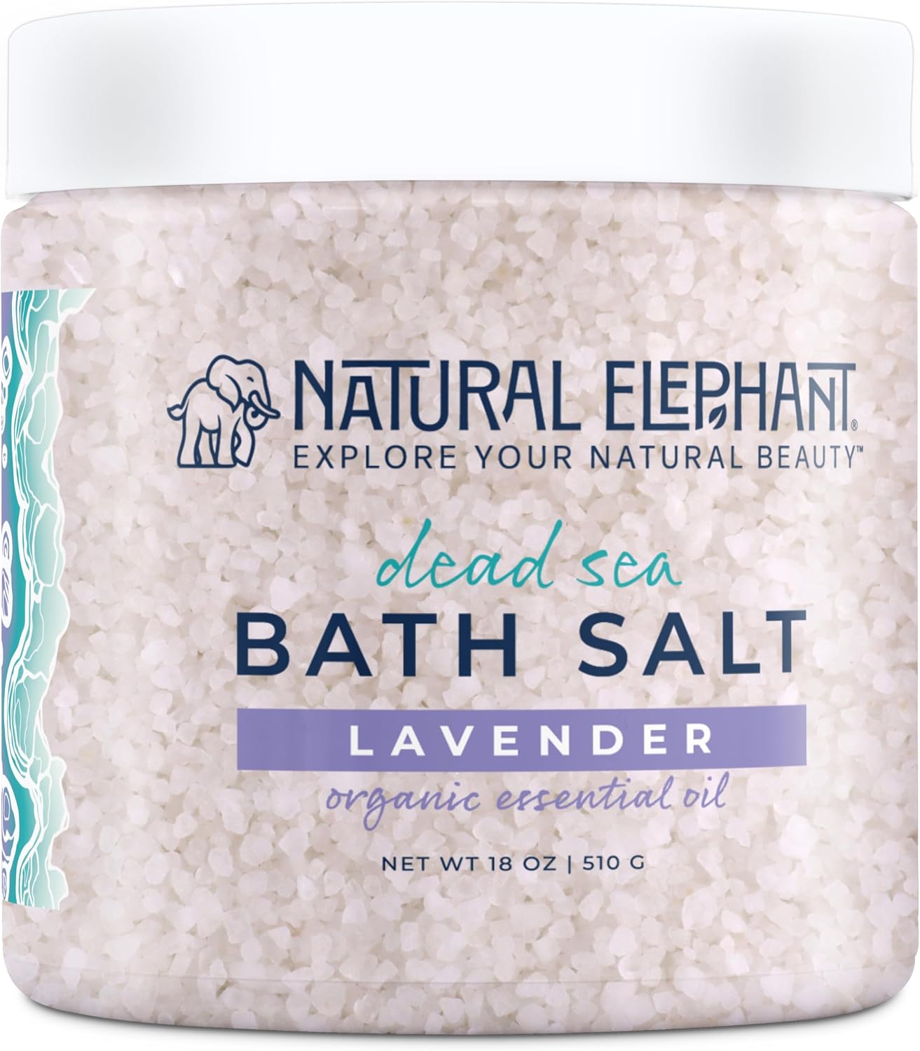Natural Elephant Dead Sea Bath Salt Bathing and Foot Soak for Relaxing and Nourishing- 100% Pure with Essential Oil - Medium Coarse Grain (18 oz Jar, Lavender)