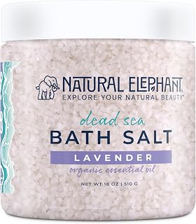 Natural Elephant Dead Sea Bath Salt Bathing and Foot Soak for Relaxing and Nourishing- 100% Pure with Essential Oil - Medium Coarse Grain (18 oz Jar, Lavender)