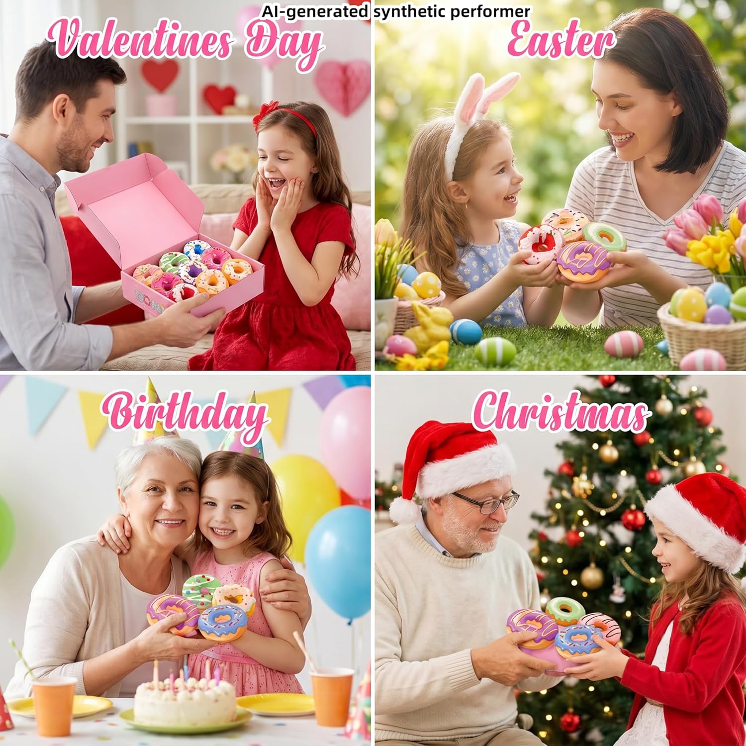 Donut Bath Bombs for Kids Girls, Natural and Safe Kids Bath Bombs with Bracelets Inside for Birthday, Calming and Long-Lasting Scent