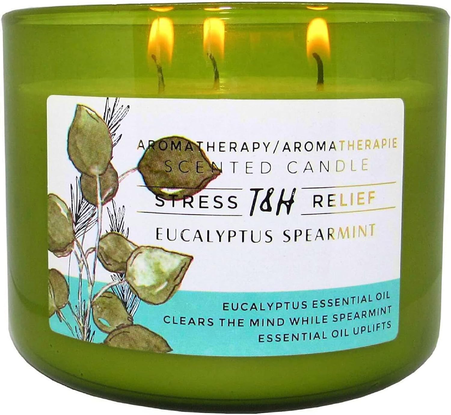 Eucalyptus Spearmint Scented Candle | 15.8 oz Large 3 Wick Soy Candle | Soothing Aromatherapy Candle for Home | Fresh Mint Spa Scent | Long Lasting Clean Burn | Relaxation & Yoga Gift for Women & Men