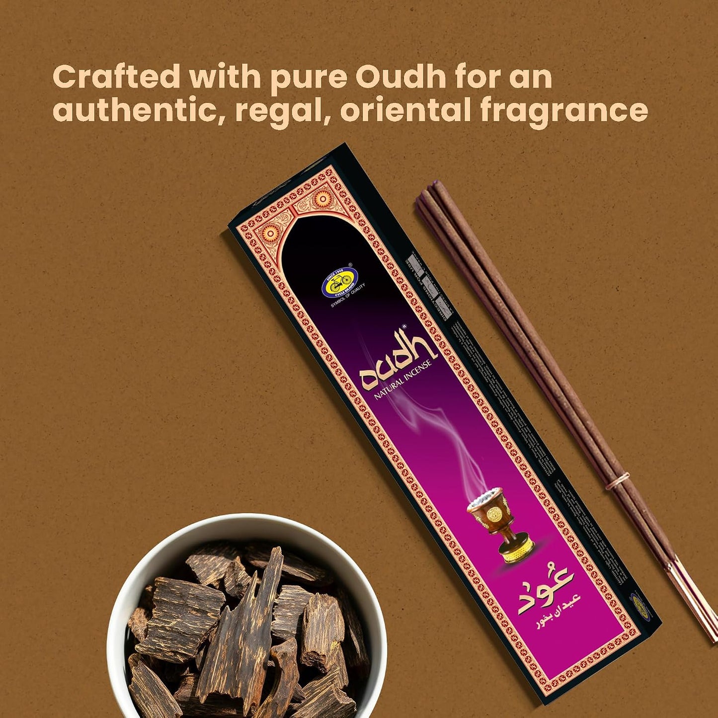 Cycle Oudh Incense Sticks – Premium Agarwood Incense for Daily Prayer & Deep Relaxation - 15 Agarbathi/Pack, 12 Packs/Box (9 Inch - 180 Oud Masala Incense Sticks) | 50 Minutes Burning Time