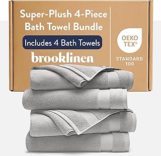 Brooklinen Super-Plush 100% Turkish Cotton Bath Towels - Set of 4-770 GSM, Highly Absorbent, Machine Washable, Perfect Bath Towel Set for Home & Bathroom (30" x 58", Pewter Grey)