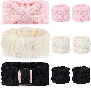 DiyJibb 9 Pcs Spa Headband for Washing Face,Skincare Headband and Wristband Set,Women Teen Girls Facial Hairbands for Washing Face, Makeup, Sports, Yoga (pink+apricot+black)