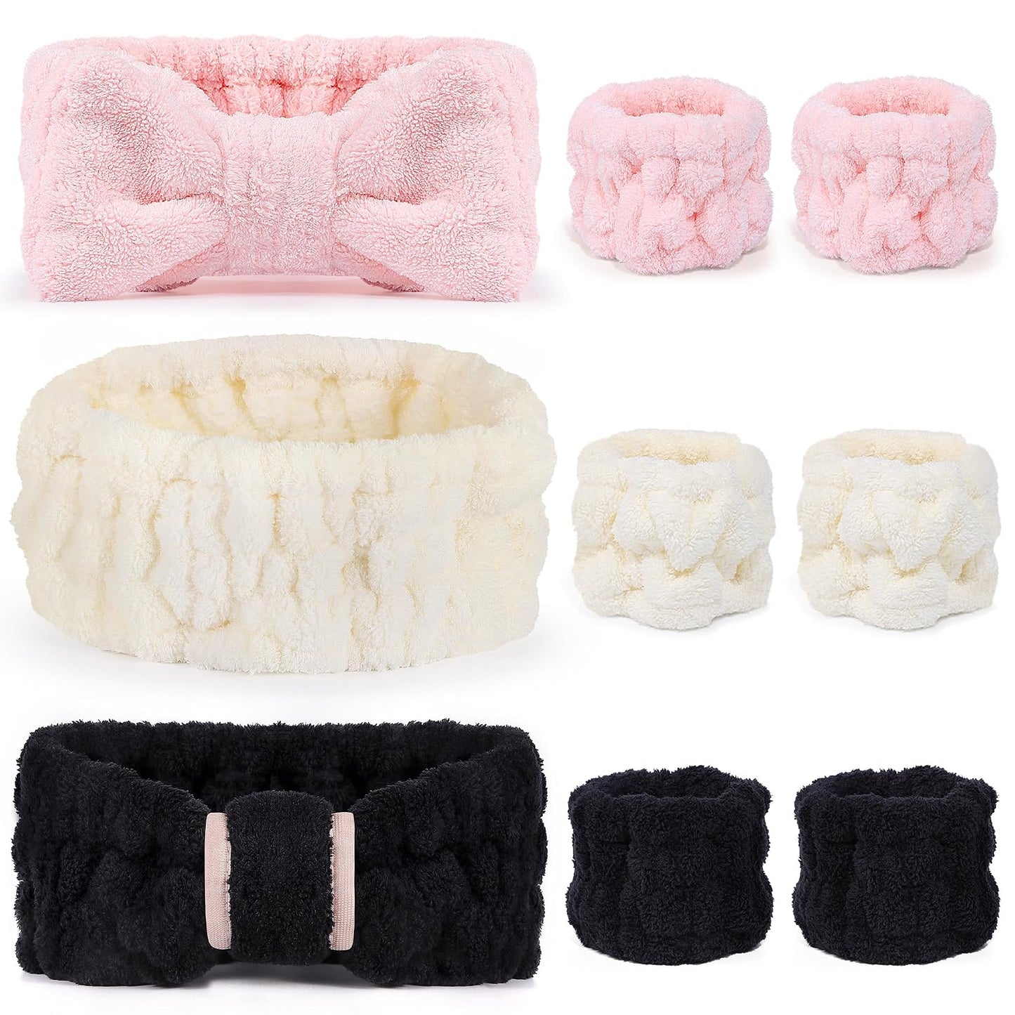 DiyJibb 9 Pcs Spa Headband for Washing Face,Skincare Headband and Wristband Set,Women Teen Girls Facial Hairbands for Washing Face, Makeup, Sports, Yoga (pink+apricot+black)
