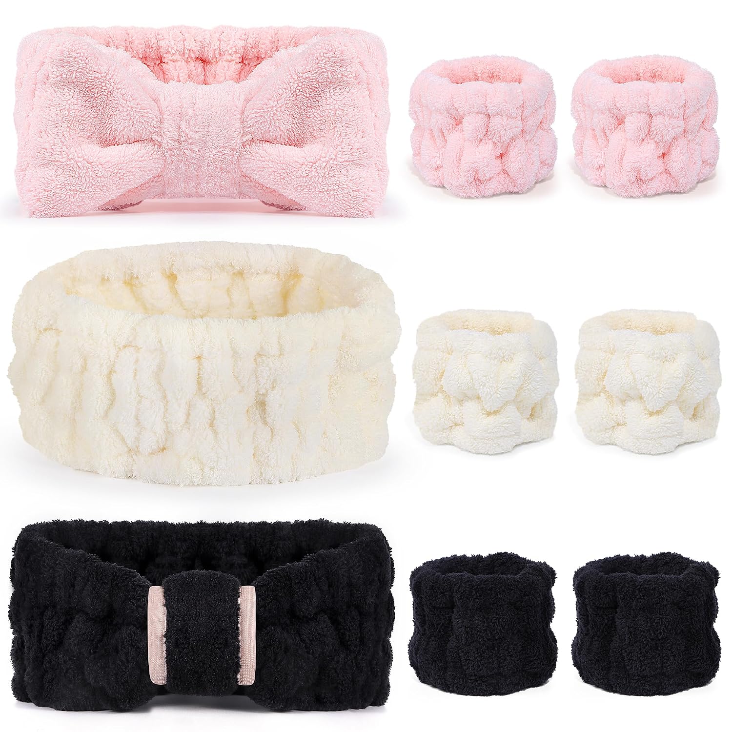 DiyJibb 9 Pcs Spa Headband for Washing Face,Skincare Headband and Wristband Set,Women Teen Girls Facial Hairbands for Washing Face, Makeup, Sports, Yoga (pink+apricot+black)