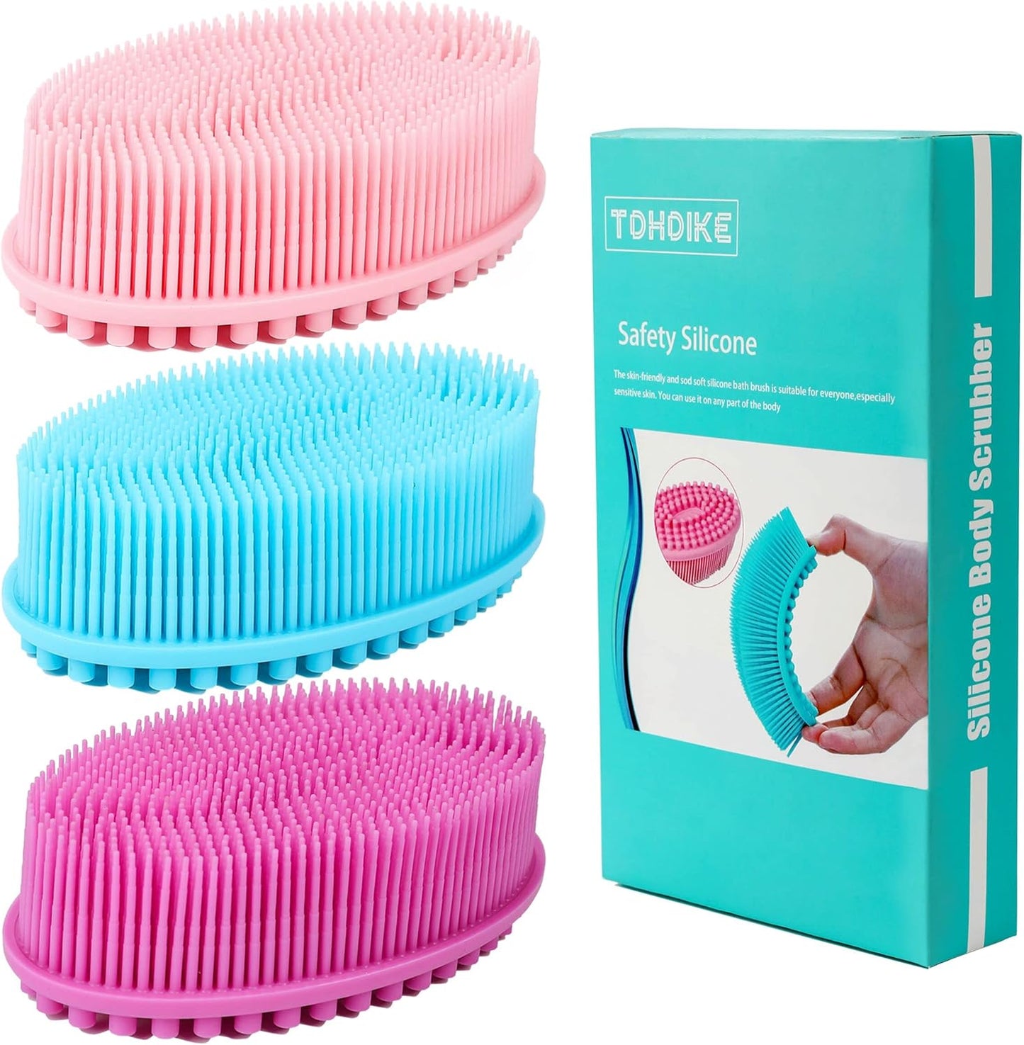 TDHDIKE Silicone Body Scrubber Loofah - Set of 3 Soft Exfoliating Body Bath Shower Scrubber Loofsh Brush for Sensitive Kids Women Men All Kinds of Skin