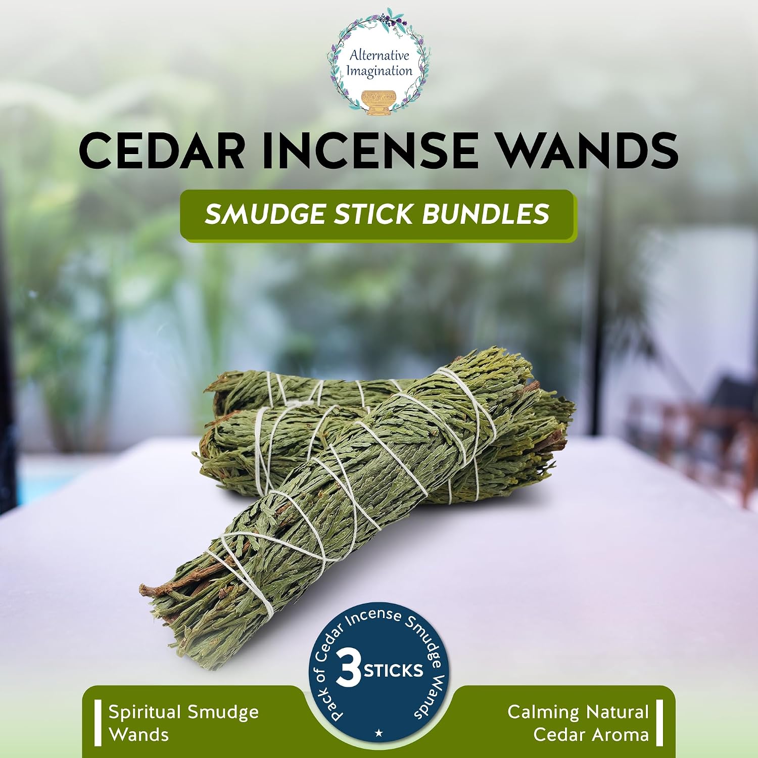 Cedar Incense Wands, Package of 3, 4" Smudge Stick Bundles