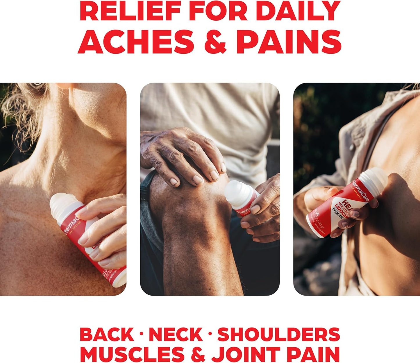 ThermaCare Heat + Max Strength 4% Lidocaine Roll-On - Dual Action Pain Relief for Back, Neck, Muscle, & Joint Pain - Warming Topical Analgesic, No-Mess Roll-On for Daily Pain Relief & Comfort