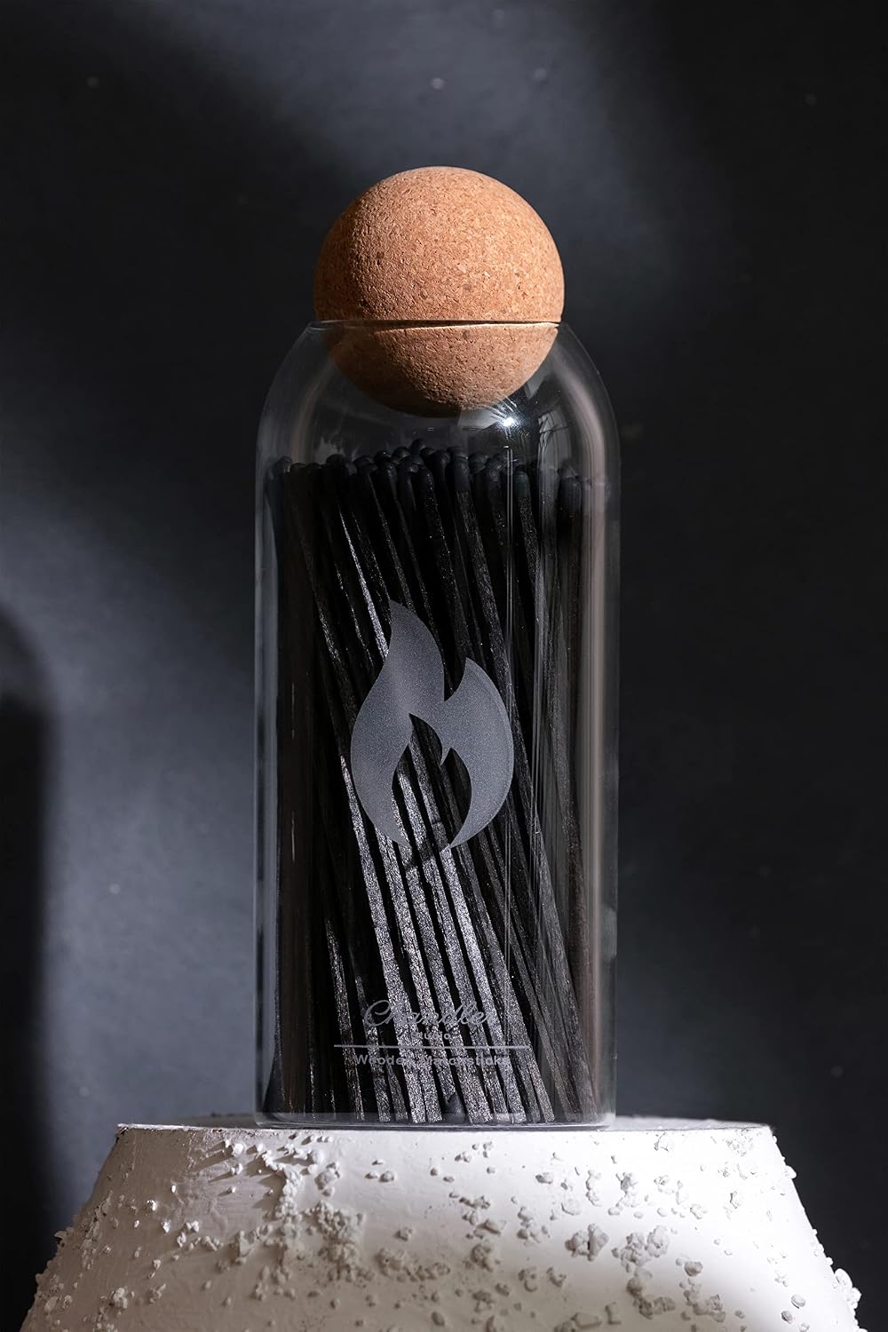 Fireplace - Candle Matches | Apothecary Decorative Glass Bottle - Approx. 200 Long Matchsticks in Jar (All Black)