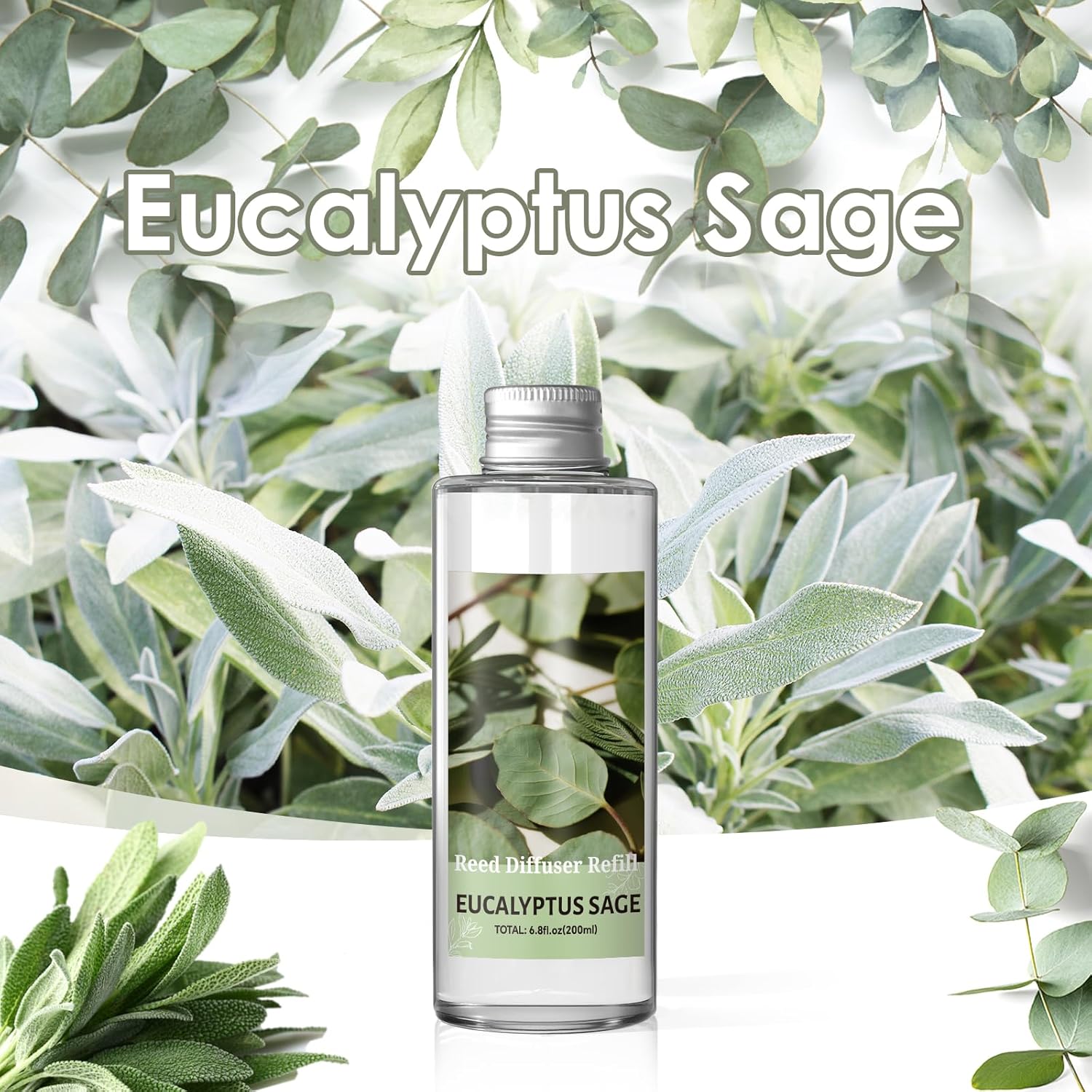 SCENTORINI Reed Diffuser Oil Refill, Eucalyptus Sage Diffuser Oil 6.76 Fl Oz, Natural Scented Essential Oil Refill Long Lasting Summer Home Fragrance for Room Spa Aromatherapy Bathroom Home Decor