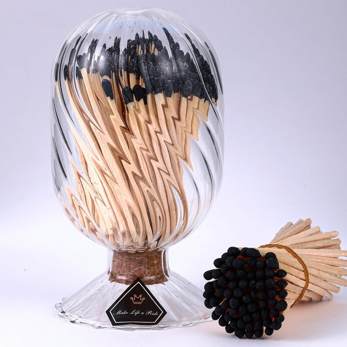 3'' Decorative Black Matches in a Jar with Striker (100Count), Safety Matches for Candles, Match Holder with Candle Matches, Match Cloche with Striker, Long Fireplace Matches for BBQ Grill