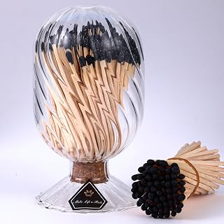 3'' Decorative Black Matches in a Jar with Striker (100Count), Safety Matches for Candles, Match Holder with Candle Matches, Match Cloche with Striker, Long Fireplace Matches for BBQ Grill