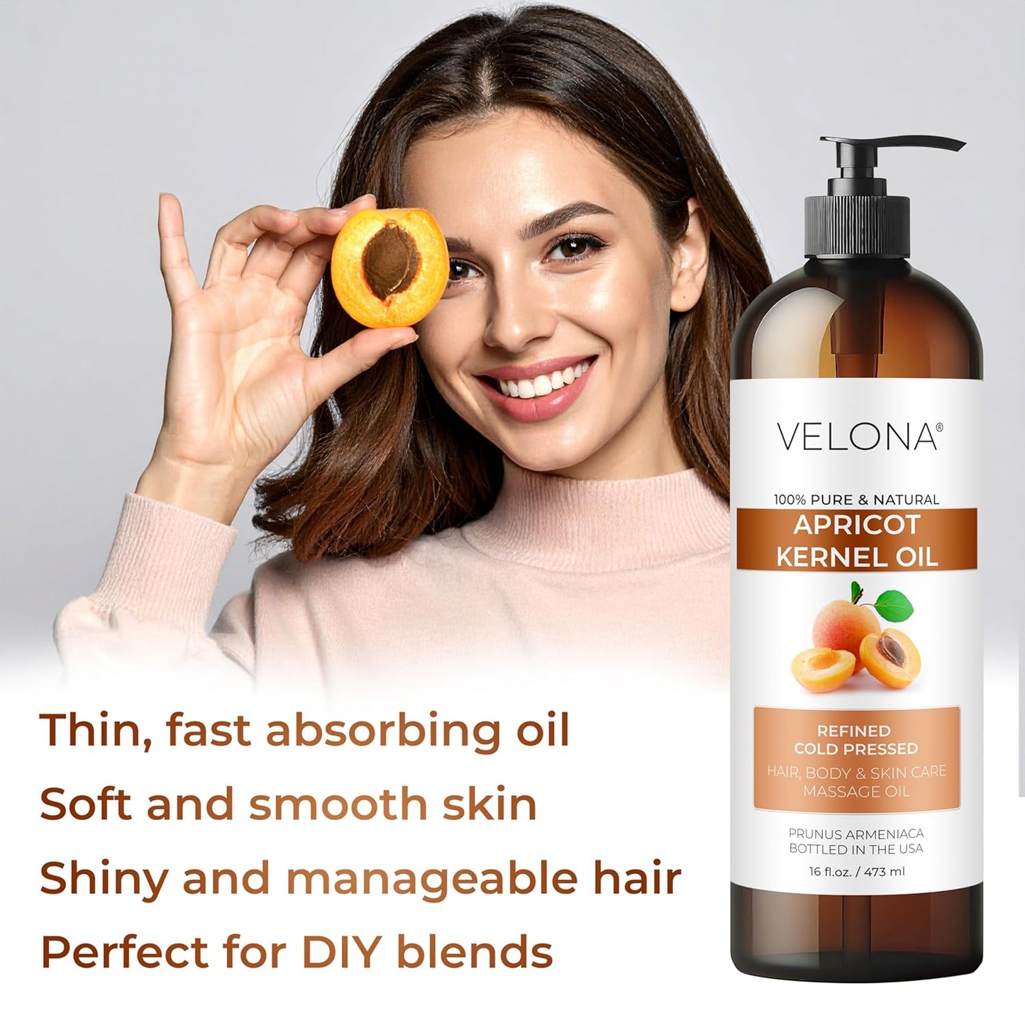 velona Apricot Kernel Oil 64 fl oz | 100% Pure and Natural Carrier Oil | Refined, Cold Pressed | Hair, Body and Skin Care | Use Today - Enjoy Results
