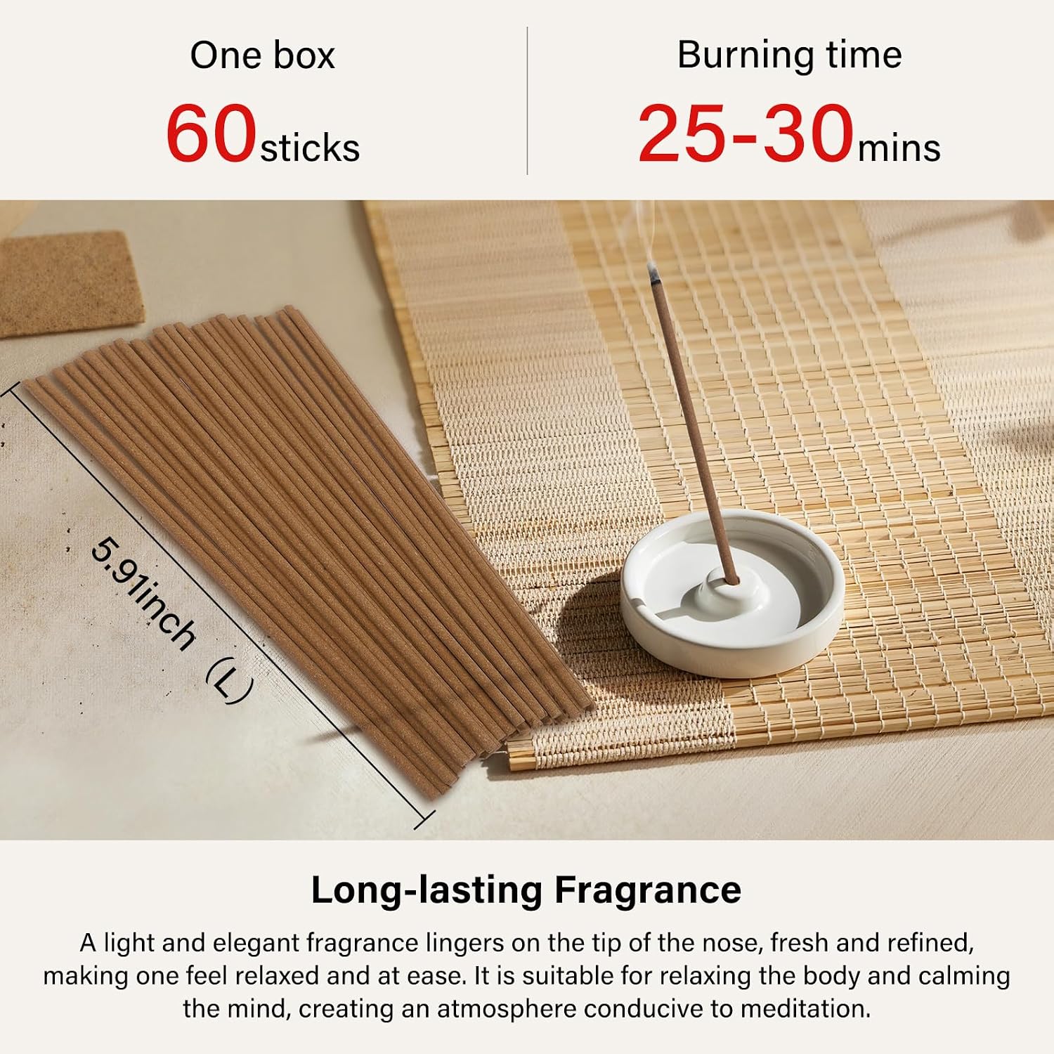 Incense Sticks 60 Pack, Natural Fragrance, Ideal Choice for Yoga, Meditation and Relaxation, Air Purifying Aromatherapy and Long-Lasting Burn